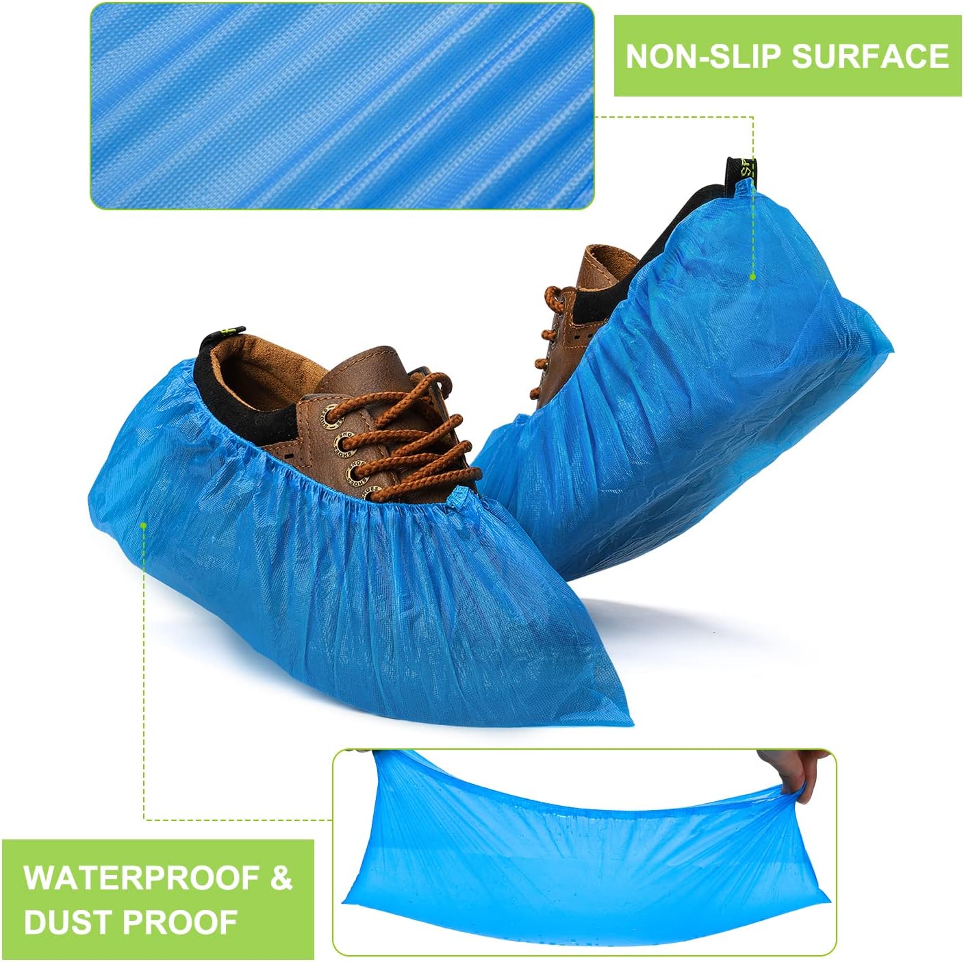 Disposable Shoe Covers, Extra Grip Blue Overshoes Plastic Protective Shoe Cover 2000 Pieces (Case)