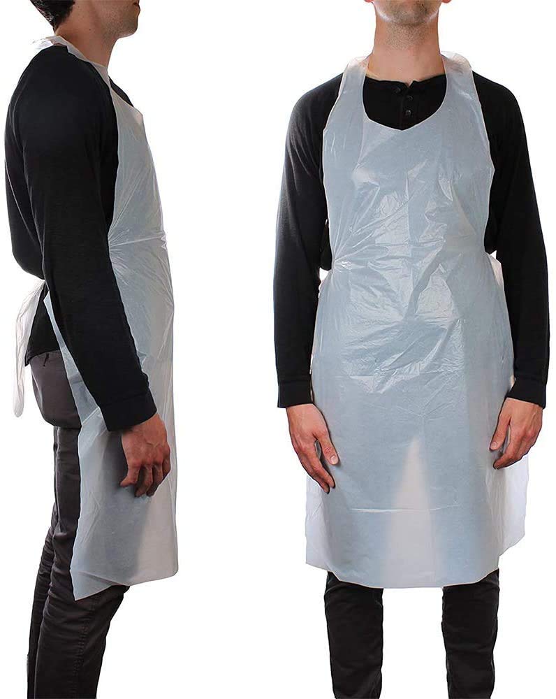 Premium Quality 100x White Disposable Aprons for Adults - Waterproof Apron Pack - Plastic Aprons Medical Virus Protection - PPE Aprons Disposable - Throw Away Single Use Aprons
