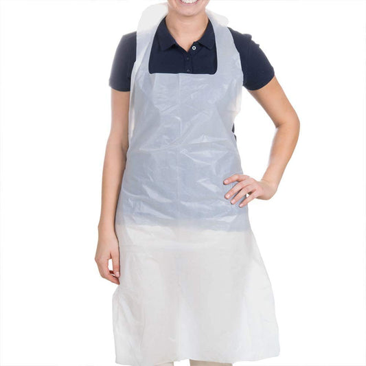 Premium Quality 100x White Disposable Aprons for Adults - Waterproof Apron Pack - Plastic Aprons Medical Virus Protection - PPE Aprons Disposable - Throw Away Single Use Aprons