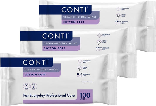 Conti SoSoft Large Heavyweight Dry Patient Cleansing Wipes Bundle 30cm x 28cm (3 Packs of 100 Dry Wipes)