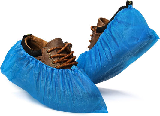 Disposable Shoe Covers, Extra Grip Blue Overshoes Plastic Protective Shoe Cover