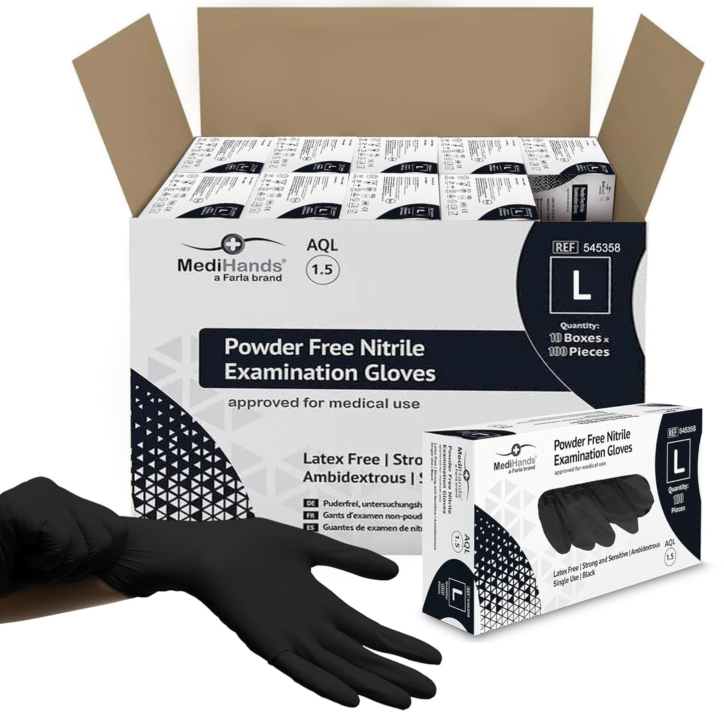 Black Nitrile Gloves – Powder-Free, Latex-Free, 3.5g | Case of 1000 (10 x 100 Gloves)